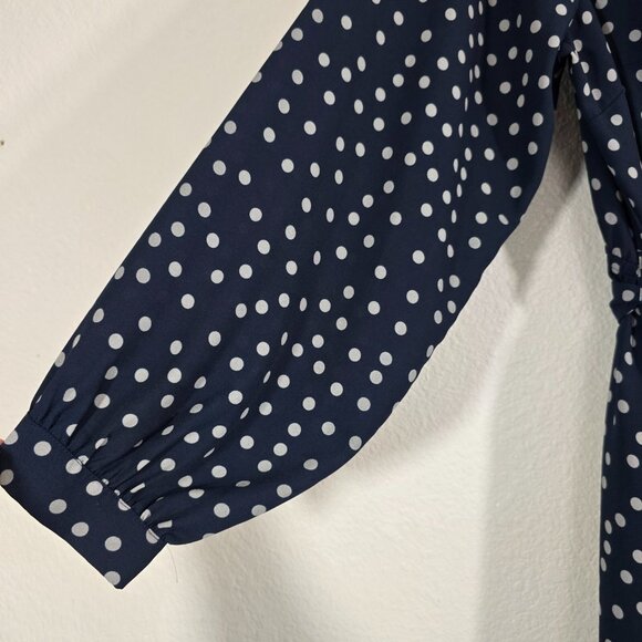 City Chic Polka Dot Dress Women Size 16 Blue Long Sleeve Tie Waist V Neck Party - Picture 4 of 10
